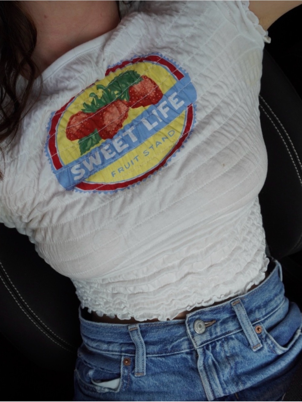 Old Navy White Smocked Crop Top with Colorful Fruit Patch
